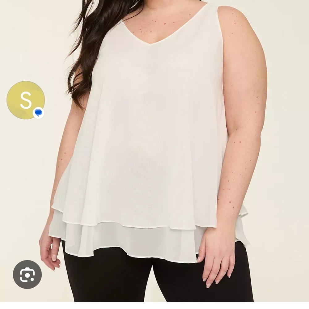 Lane Bryant White Sleeveless Tiered Tank Top, Swing, V Neck - NEW